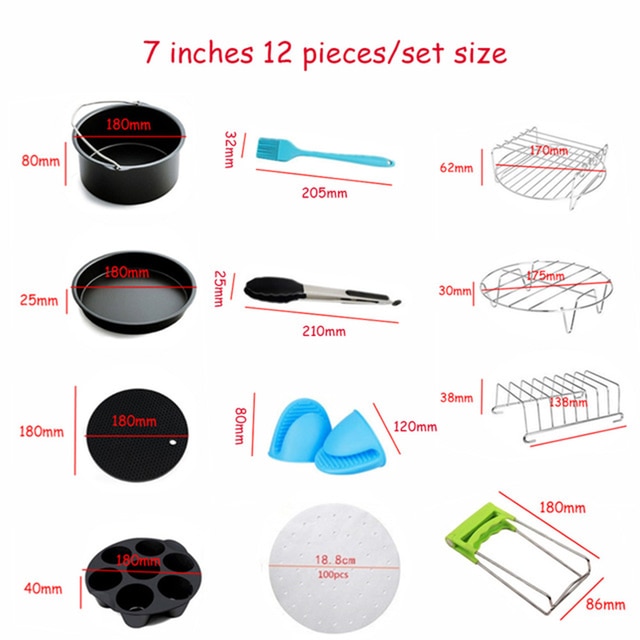 Friteuse à Air 7 pouces de , accessoires pour friteuse à Air Gowise Phillips Cozyna et sécurise, adaptés à tous les modèles 3.7 4.2 5.3 5.8QT: Full set 4