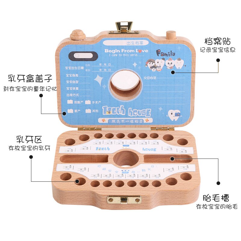 Baby houten tandendoos organizer melktanden opslag camera doos japans engels tanden verzamelen navelstreng bewaren baby tandendoos