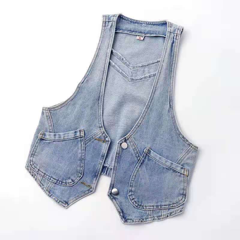 Chaqueta vaquera con capucha para adolescentes y niñas, chaleco azul de , ropa de niña, Chaleco Corto sin mangas
