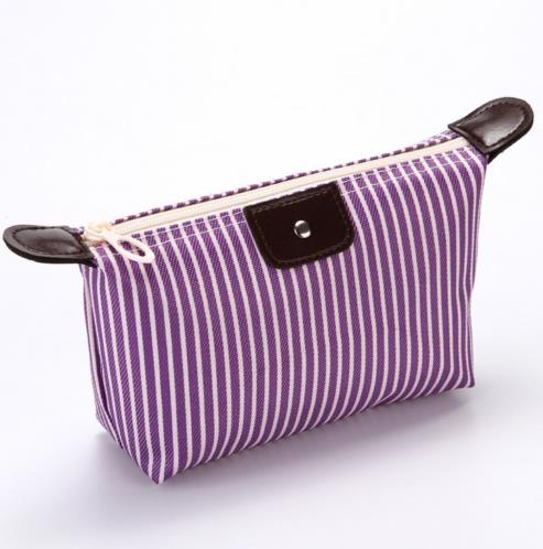 Saco de armazenamento cosmético feminino com zíper listrado oxford pano bolsa de viagem cosméticos casos: ROXO