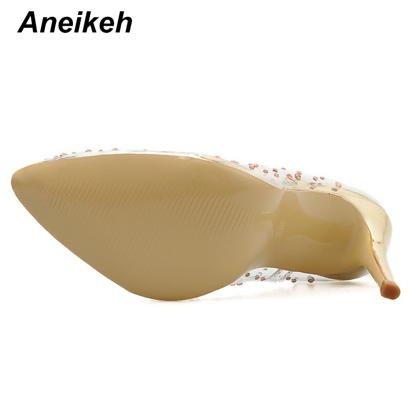 Aneikeh spring pvc sexy spiss tå pumps dame fetish sko tynn høy hæl slip-on rivet pumps bryllupsfest str 35-42