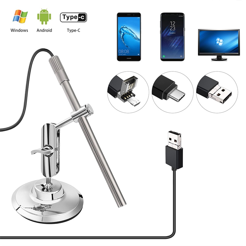 3 In 1 Digital Microscope 1080P USB Endoscope Camera 8 Leds IP67 1.0 mp 200X magnification Stand Magnifier Windows Android MAC