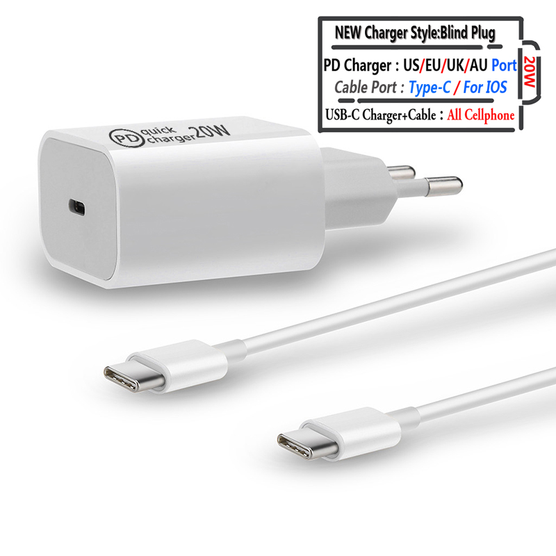 Adaptador de cargador USB tipo C, carga rápida de teléfono, PD, 20W, para iPhone 12, 11 Pro Max, X, Xs, Xr, 7, AirPods, iPad, Huawei, Xiaomi, Samsung