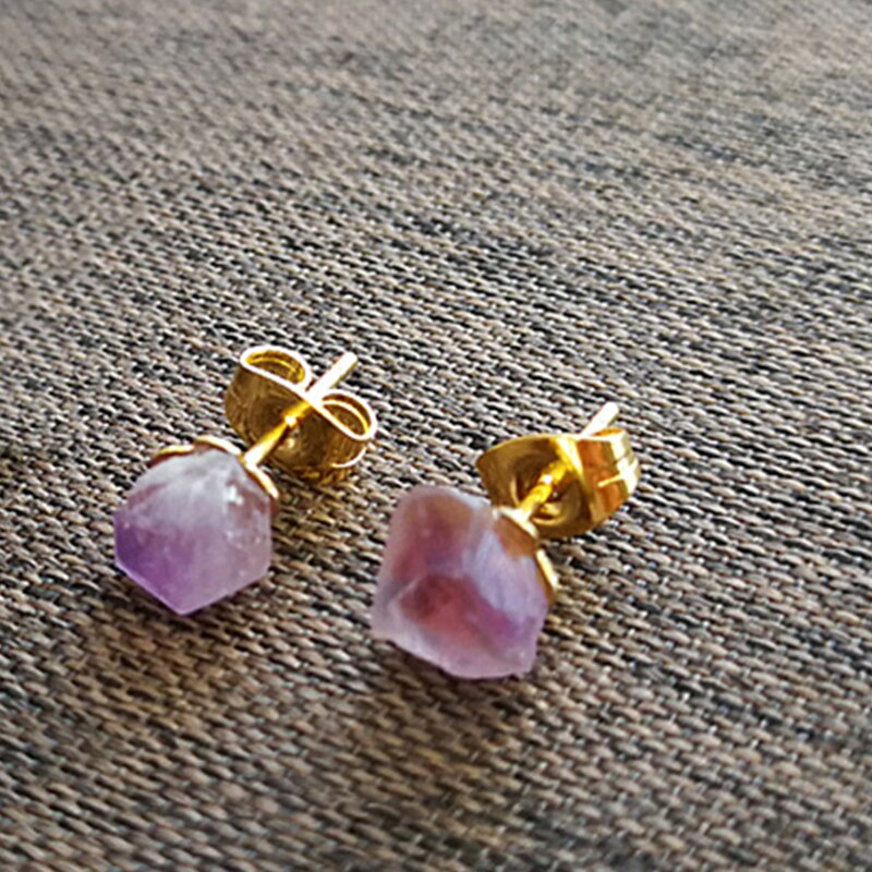 Naturlig ametyst ru sten øreringe enkle og #39 kvinders øreringe øreringe krystal blomster smykker avanceret luksus: -en