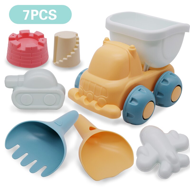 Baby strand spil legetøj børn sandkasse legetøj silikone blødt sandstrand sæt kit legetøj til strand lege sand vand spille vogn: Sæt b