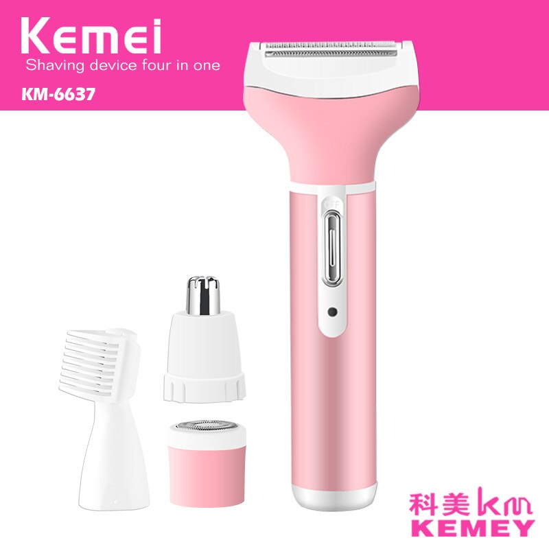 Kemei multifunctionele 4 in- in-1 oplaadbare scheerapparaat voor vrouwen, baard, wenkbrauwen, neustrimmer, elektrisch scheerapparaat, oksel-epilator