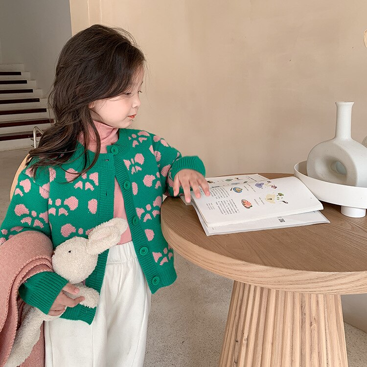 Meisjes Leuke Strik Patroon Knitwear Kids Warme Zachte Groene Jacquard Vest: 5T