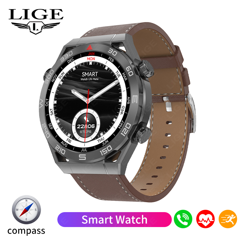 LIGE Nowy sprytny zegarek mężczyźni GPS Bluetooth połączenie sport tryby naganiacz zwierza kompas muzyka niestandardowa bransoletka tarcza biznesowa Smartwatch mężczyźni + skrzynka: FIOLETOWY