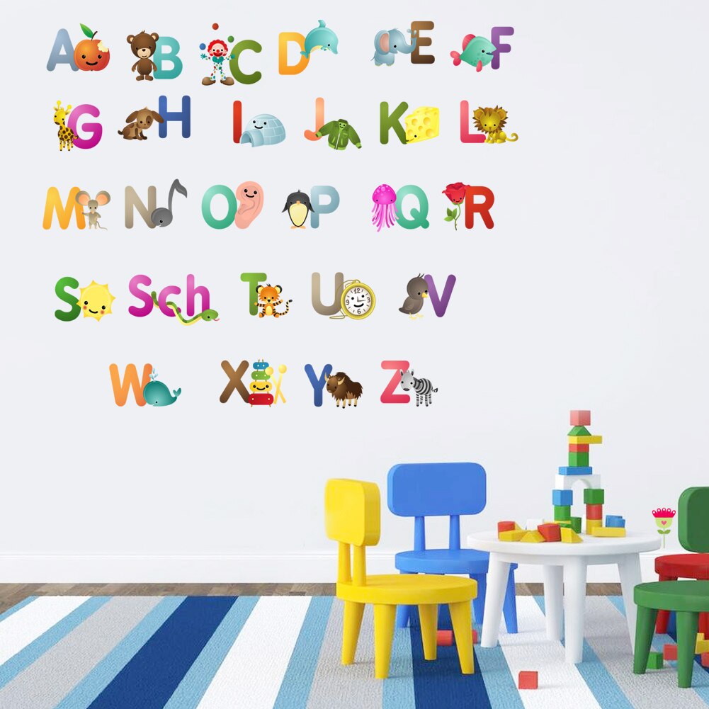 Cartoon number animal 26 letter word wall stickers children&#39;s room kindergarten early education wall stickers letter signs: 04