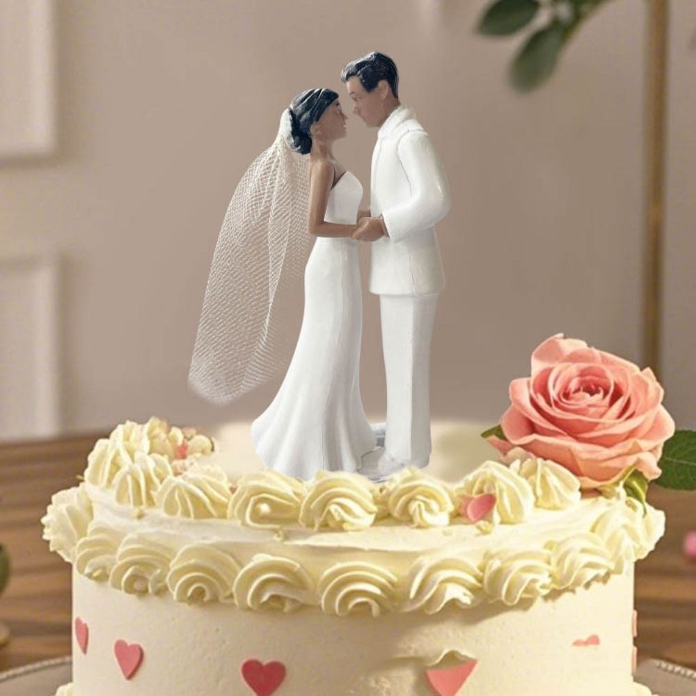 Jahrestag Dekoration Paar Hochzeitstorte Topper Elegante weiße/schwarze Kuchen Topper Puppen Kreative PVC Braut & Bräutigam Figuren
