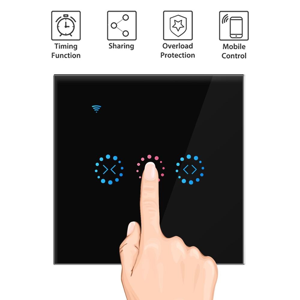 Smart Switch Controller WiFi Elektrische Touch Jaloezieën Gordijn Switch 3 Gang EU Standaard Ewelink APP Voice Control door Alexa Echo: Black