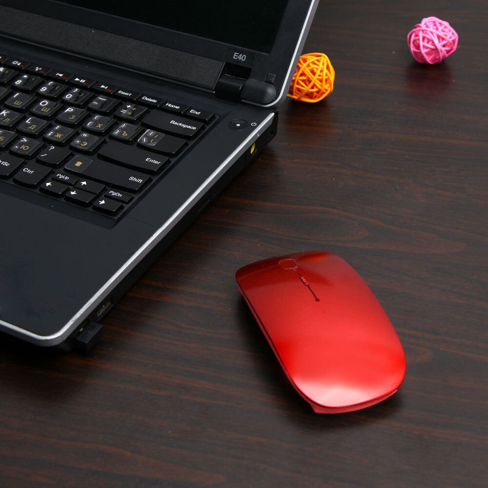 Souris d'ordinateur 1600 DPI USB optique sans fil souris d'ordinateur 2.4G récepteur Super mince souris pour ordinateur portable: Rouge