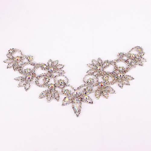 Accessoires de vêtements or Ab, collier en cristal, gros décolleté, strass à coudre, pour décoration de robe de mariée: Silver AB 6X4.2In