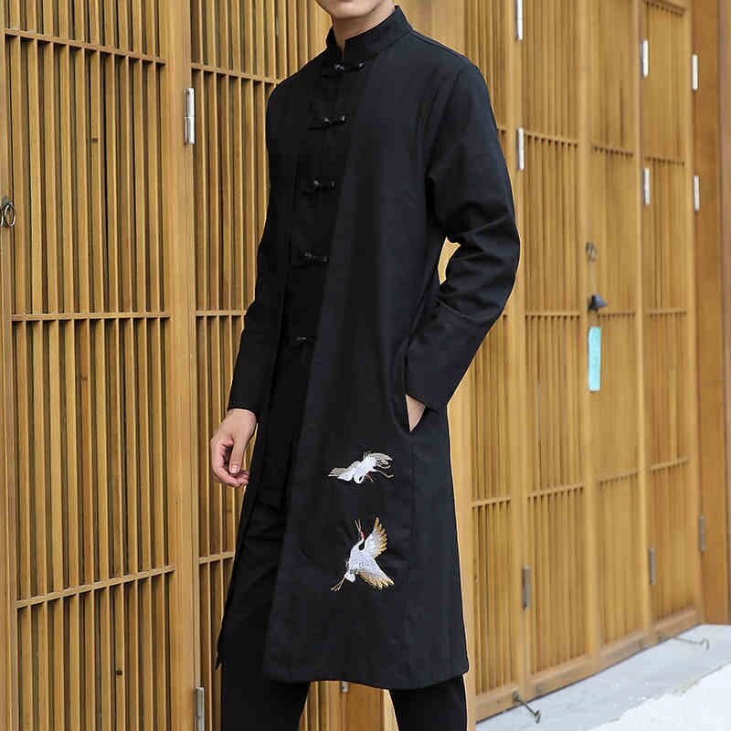 Abrigo chino tradicional para hombre, prendas de vestir exteriores, abrigo oriental, gabardina, ropa de gabardina, TA198,: XL