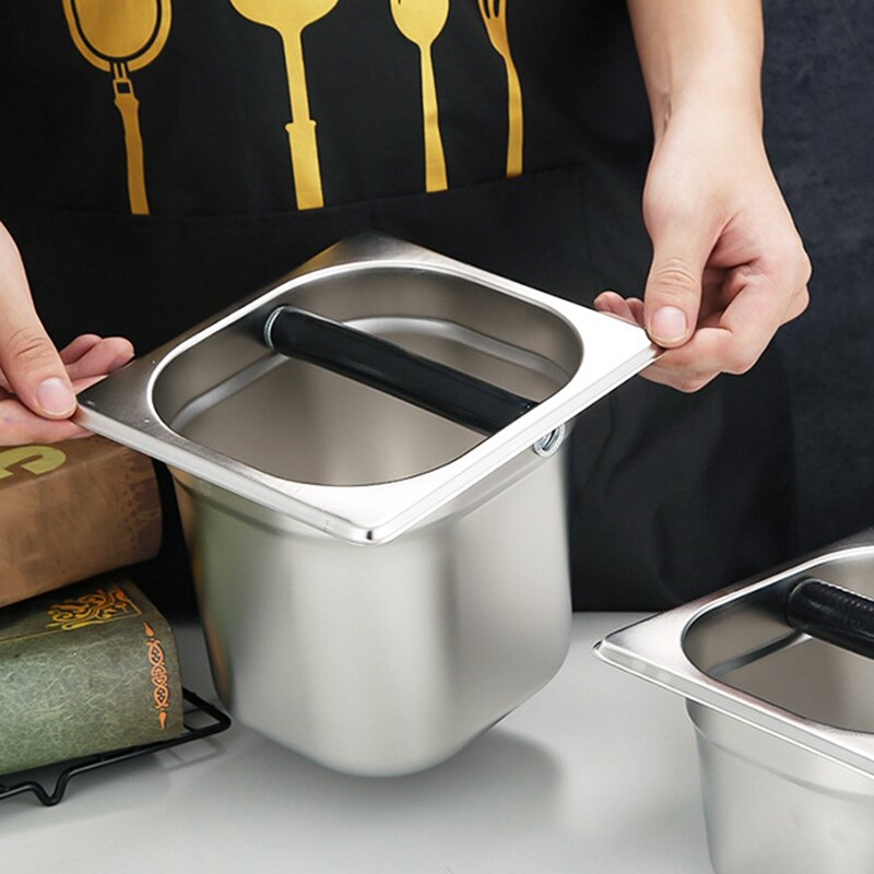 Stainless Steel Espresso Coffee Knock Box Container with Rubber Bar for Coffee Machine