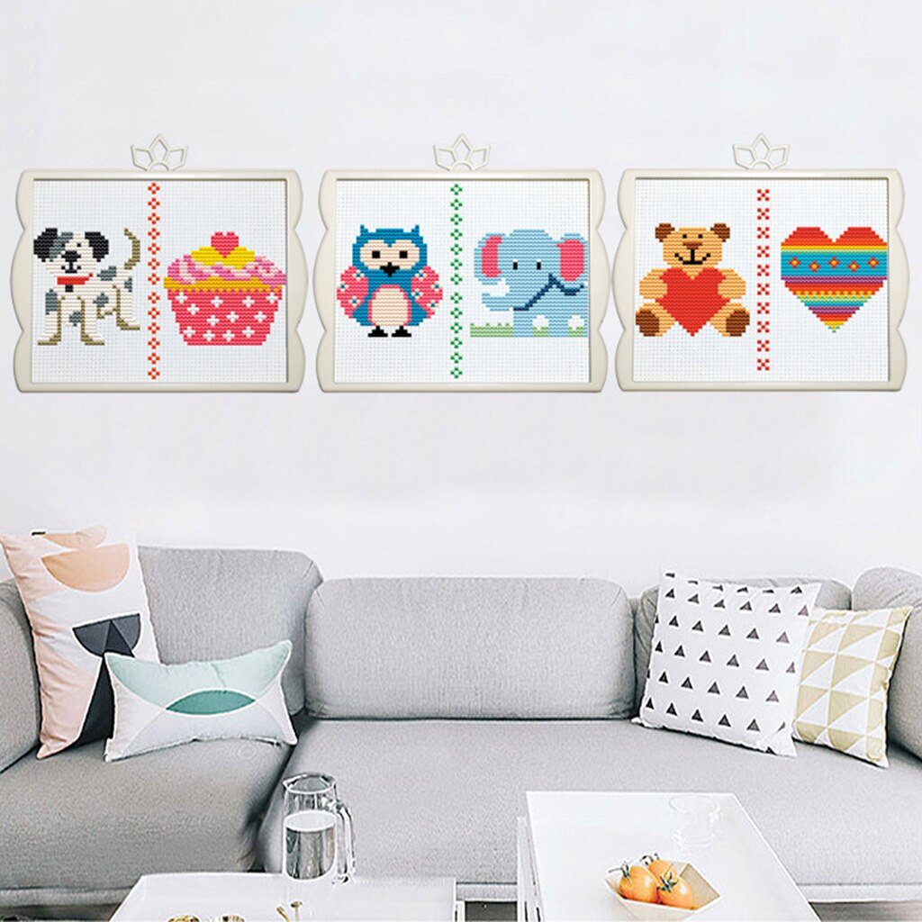 Printed Cross Stitch Kits Bear Owl Elephant Dog Patterns for Baby Kids