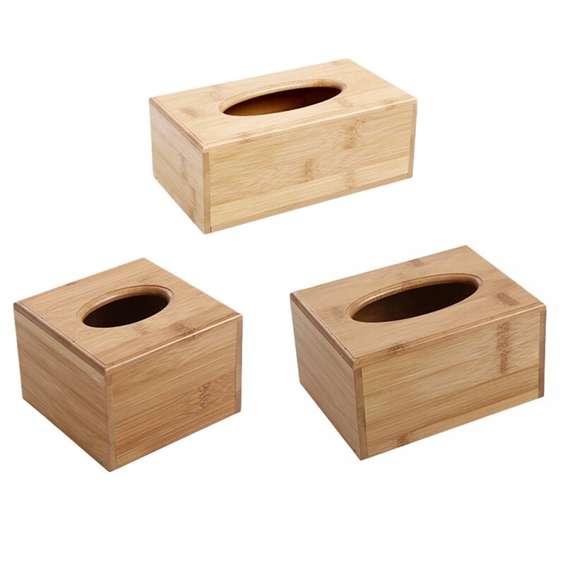 Wooden Tissue Box Holder Cover Rectangular Square Wipes Dispenser Paper Bamboo