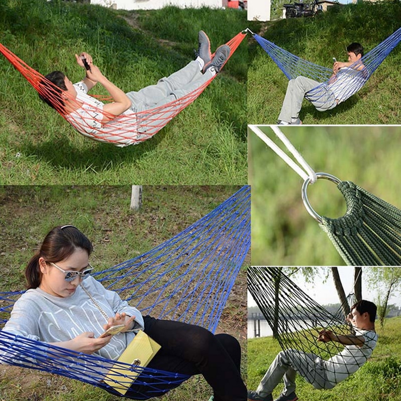 Camping hængekøje hamaca til udendørs rejser bærbar have hamak nylon sove seng hængende stol mesh net hamac fritid vandreture