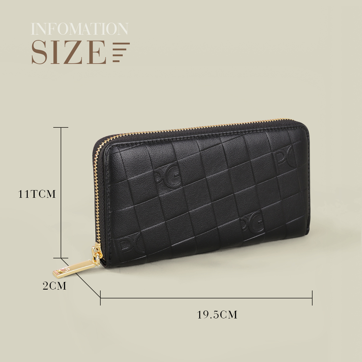 PG portefeuille femme grande capacité portefeuille rectangulaire porte-carte sac à main avec fermeture éclair pour/soirée/femme/téléphone portable/dame/fête