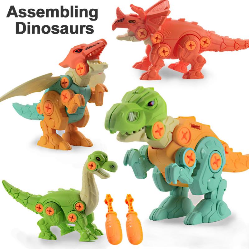 4 Stks/set Diy Demontage Montage Dinosaurus Speelgoed Set Schroef Moer Combinatie Assembleren Dinosaurus Model Educatief Speelgoed Voor Kind
