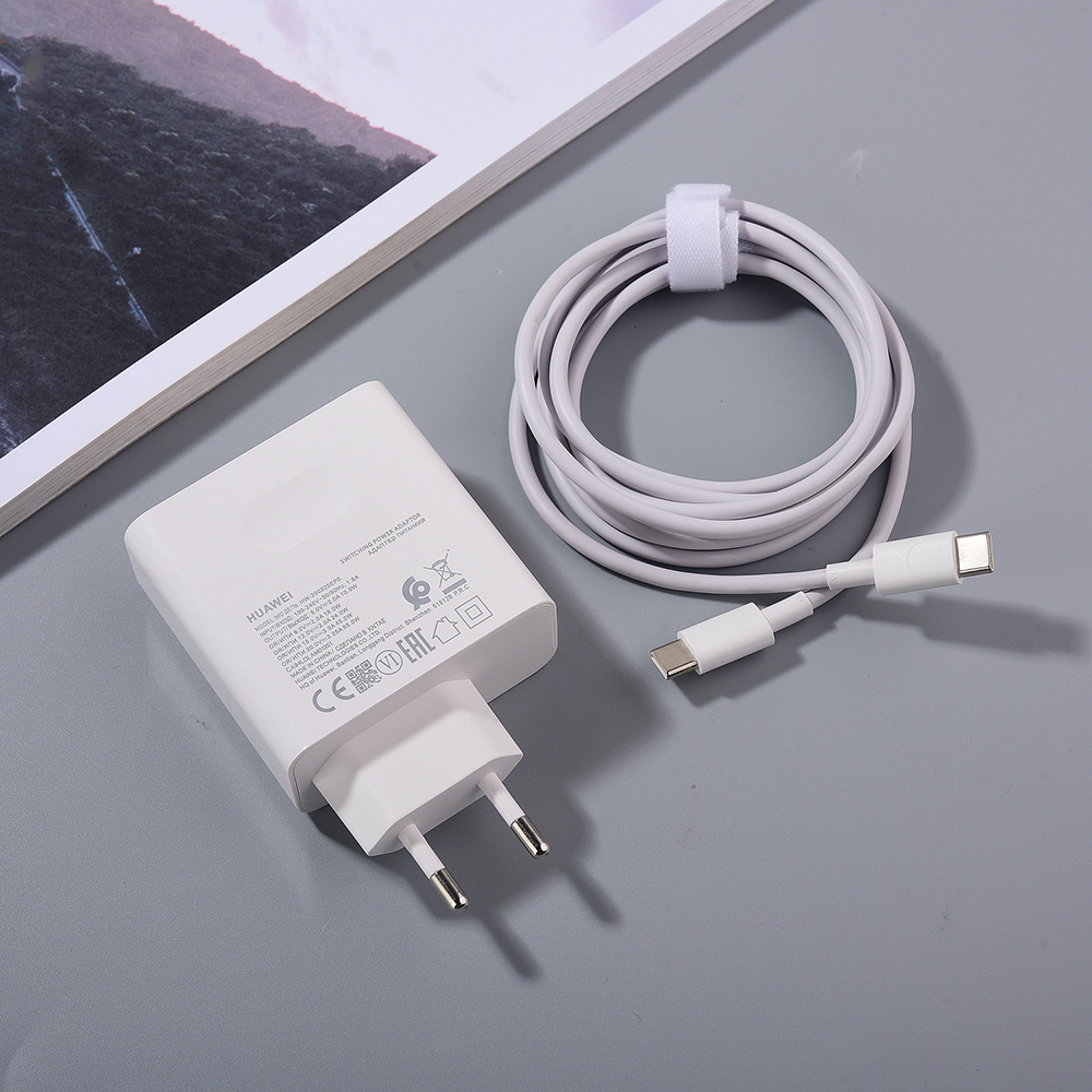 Huawei matebook 15 14 13 x pro 65w pd-laddare snabbladdning eu/us nätadapter för magicbook  d14 d15+1.8m dubbel typ c-datalinje: Eu