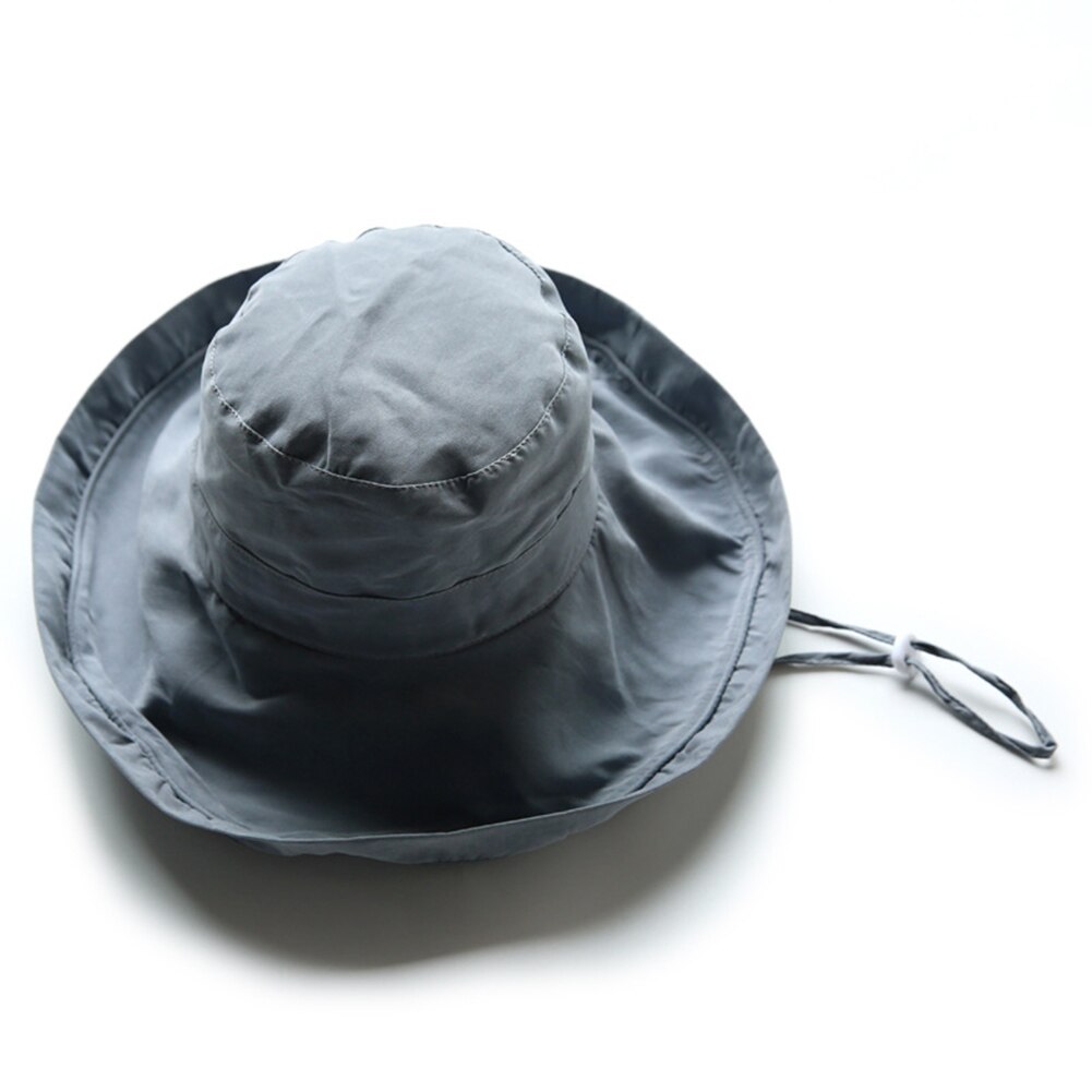 sombrero de Sol de verano para mujer, protector solar de ala ancha para la playa, sombrero de viaje para exteriores, sombrero de pescador enrollado de doble cara,: gray