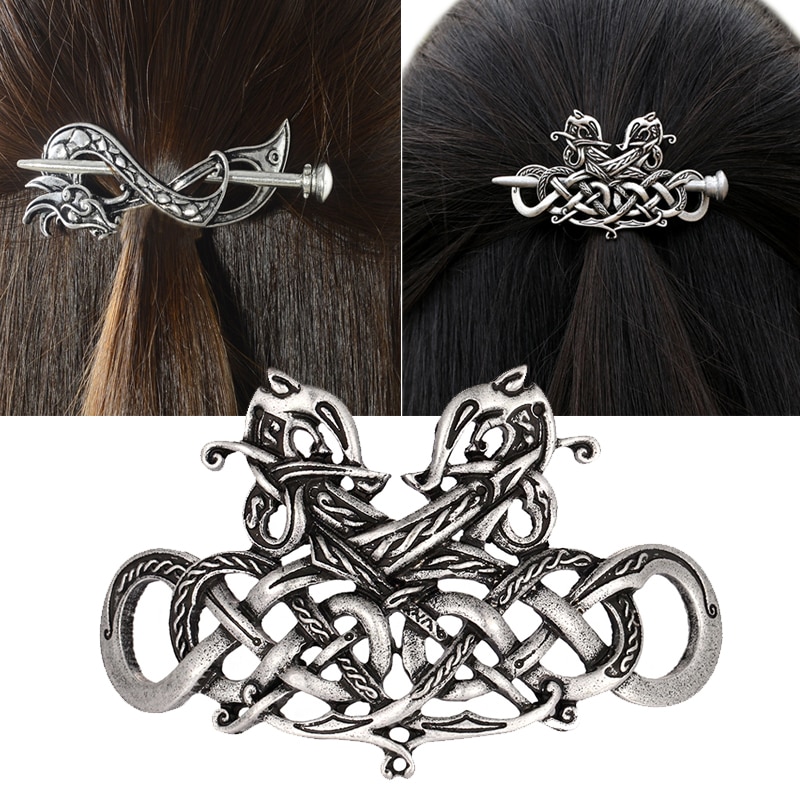 Vintage Celtics Nodi Vichingo Rune Drago Forcelle Bastone di Metallo Scivolo Pinze Delle Donne Dei Capelli Del Supporto Dei Capelli Accessori Dei Monili