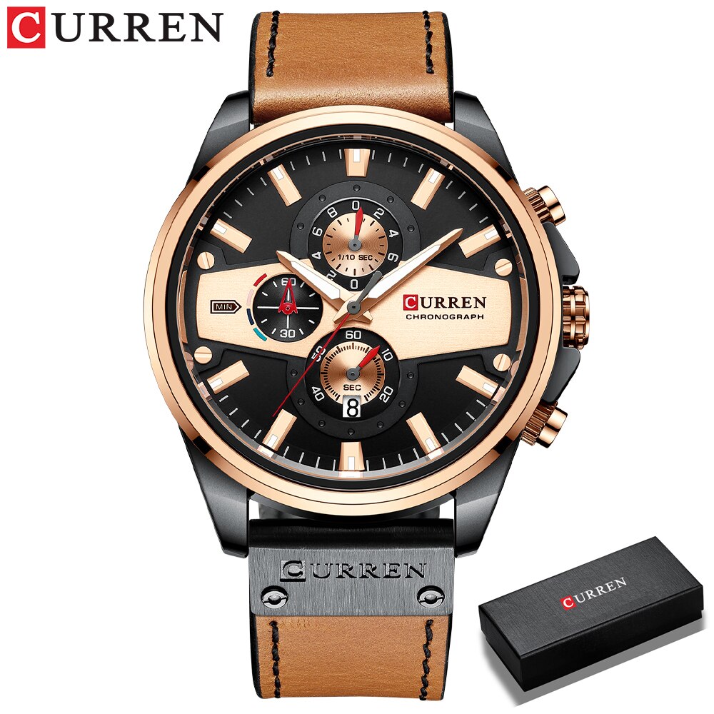 Curren Casual Mannen Horloges Top Quartz Horloges Voor Mannelijke Klok Chronograaf Lichtgevende Handen: orange box