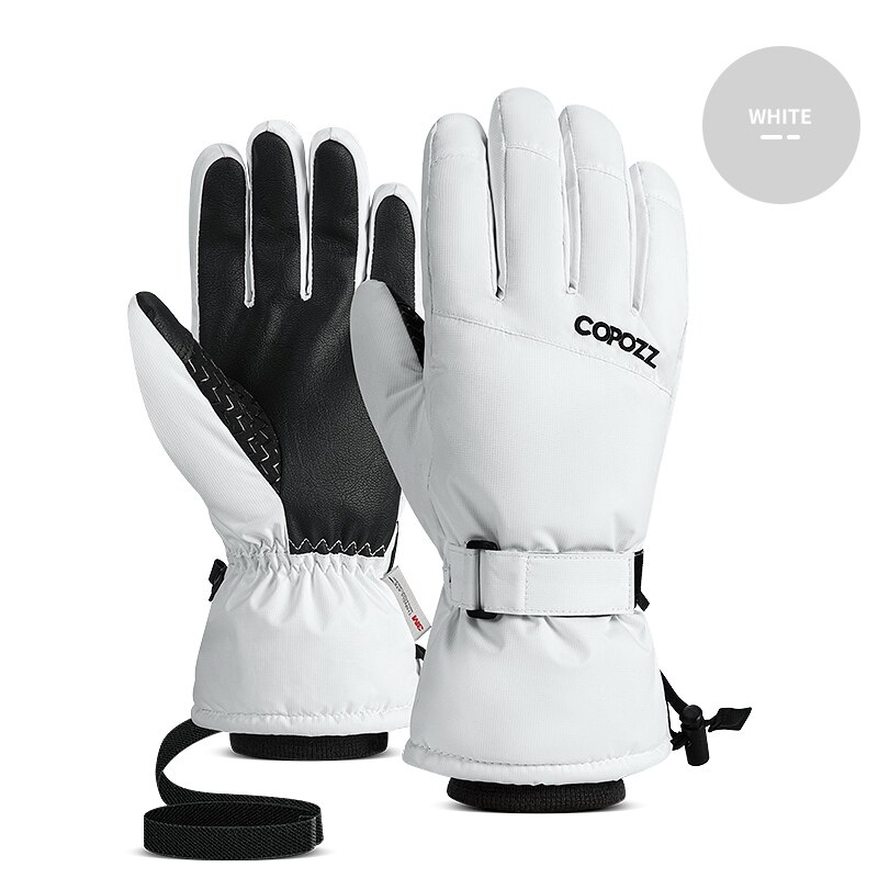 Copozz luvas de esqui de inverno das mulheres dos homens à prova dwaterproof água ultraleve luvas de snowboard motocicleta equitação neve manter quente luvas à prova de vento: Branco / XXL