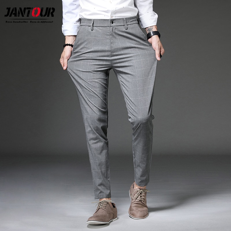 Mærke sommer tynde mænd bukser casual business mænd bukser mænd klassikere plaid lige fulde pantalones hombre spodnie 28-38