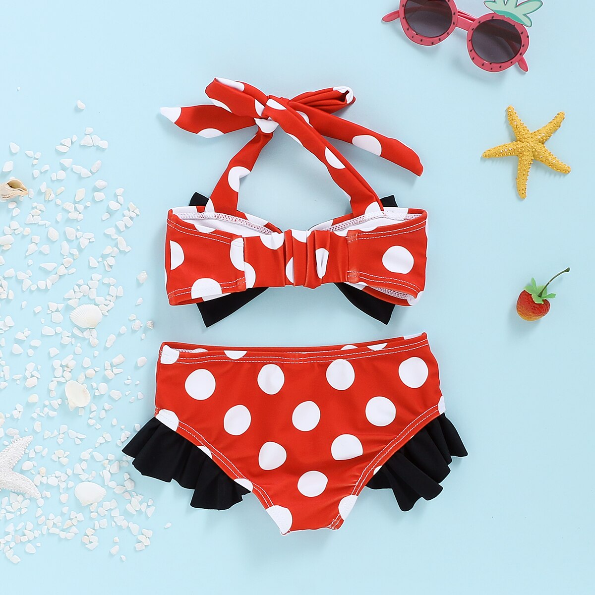 Sommer barn småbørn baby piger bikini sæt stor sløjfe polkaprikkede top og bund 2 stk badedragt sæt badedragt sæt 0-4y