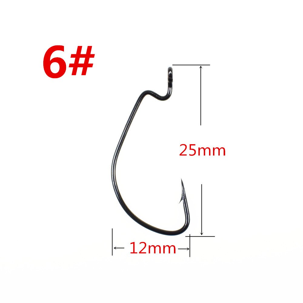 50pcs Soft Worm Lure Offset Fishing Hook Carbon Steel Wide Crank Fishhook: 6