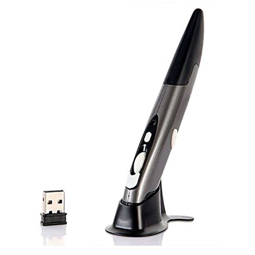 Souris optique sans fil USB 2.4GHz, original stylo optique, nouvelle souris à Air pratique en forme de stylo pour ordinateurs portables et tablettes PC: Gris
