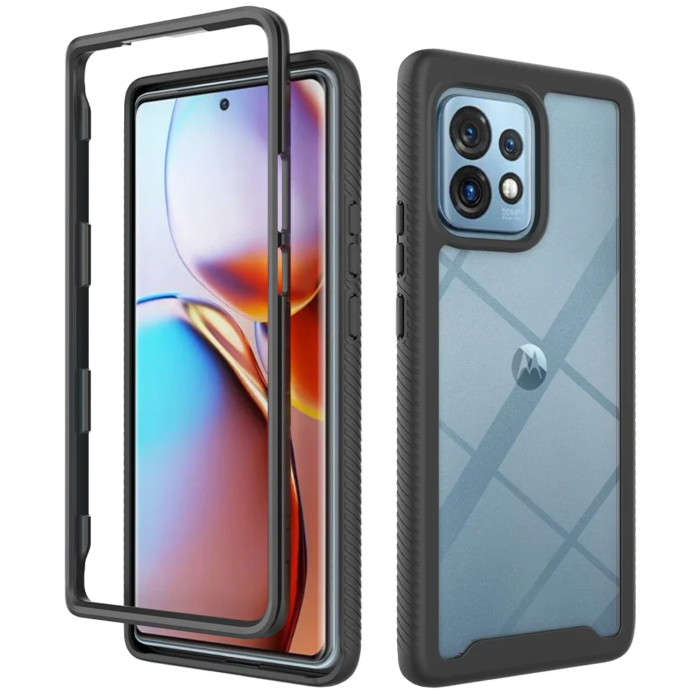 Stötsäkert tpu/pc-skal till motorola moto edge plus edge+ telefonbaksida hybridskyddande skal 2 -i- 1 hållbart fodral: Svart