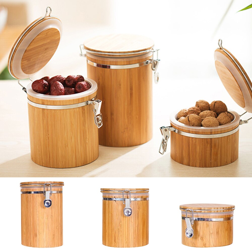 Kitchen Food Storage Jar Glass Coffee Bean Spice Sugar Flour Jars Containers with Lids and Wooden Spoon Tea Coffee Beans Grains