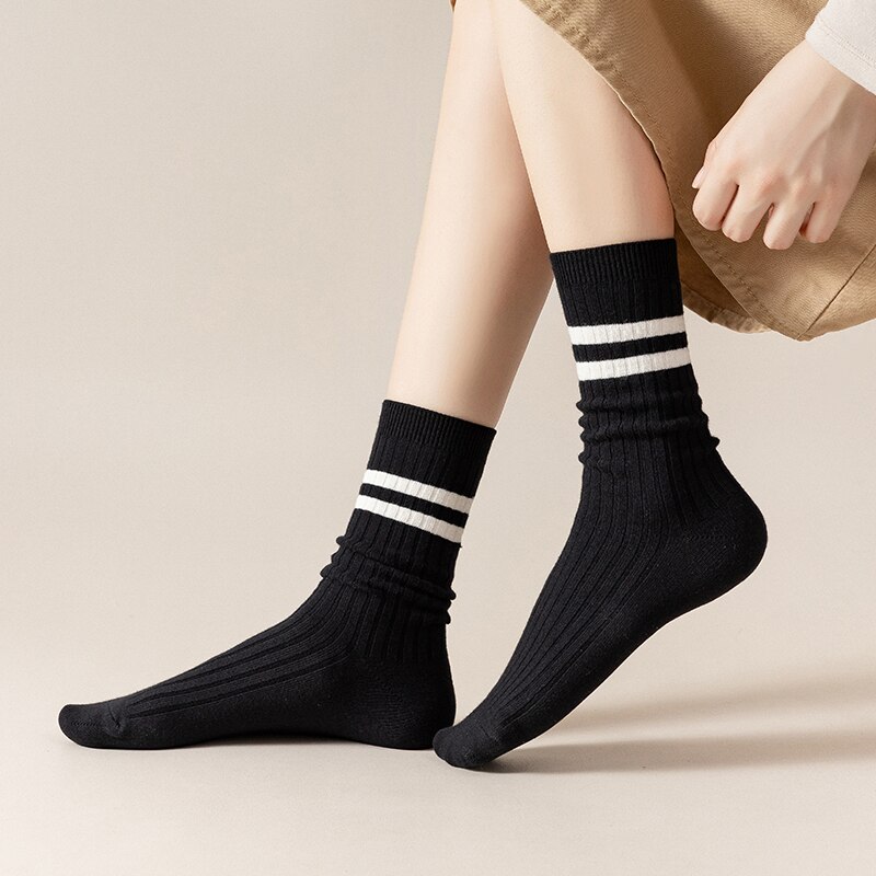 2021 novo outono inverno de alta qualidade 95% algodão listrado casual socks socks socks casual tripulação meias femininas respirável casual meias longas