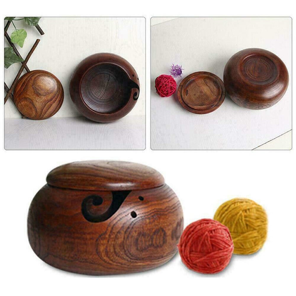Cuenco de lana portátil con tapa cuenco de ganchillo a prueba de polvo, cuenco de almacenamiento de hilo para tejer, cuenco de almacenamiento de hilo de lana de costura