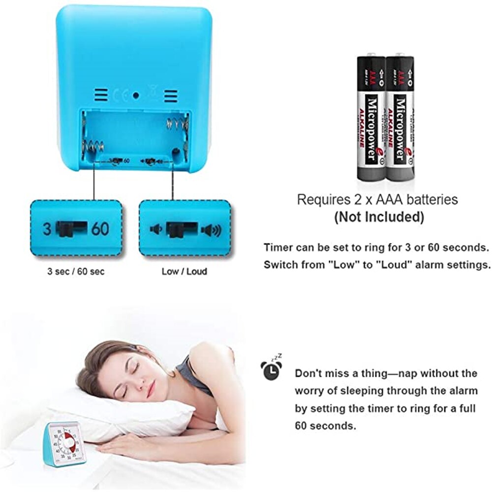 60-Minute Visual Timer, Classroom Countdown Clock, Silent Timer for Kids and Adults, Time Management Analog Timer Kitchen Gadget