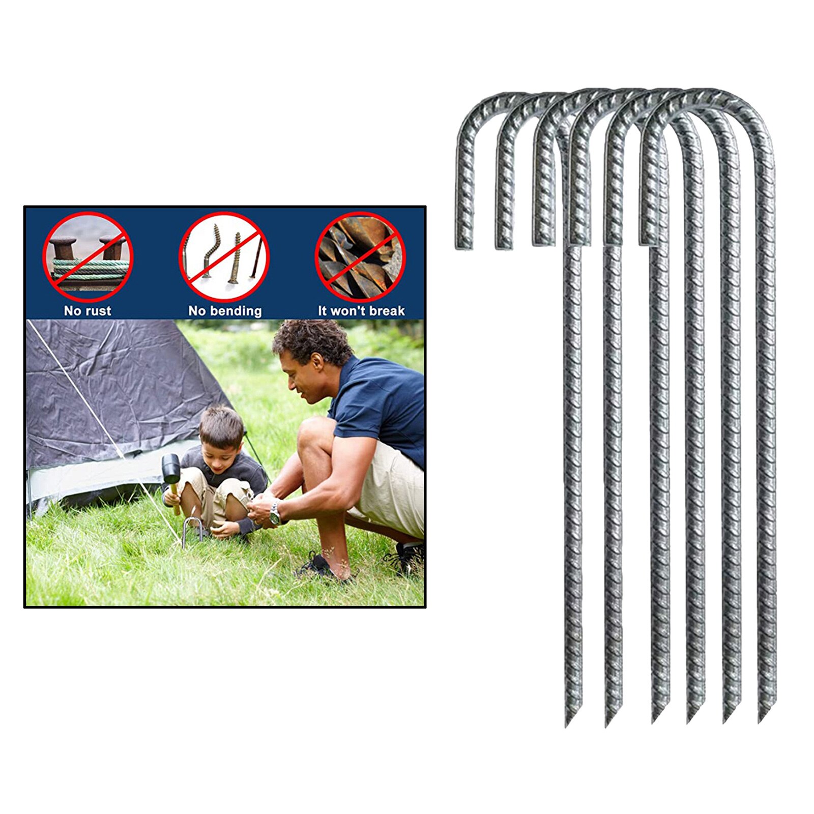 6pcs/set Steel Ground Rebar Stakes Plant Support Trampoline Anchors Gazebos Tents Trampolines