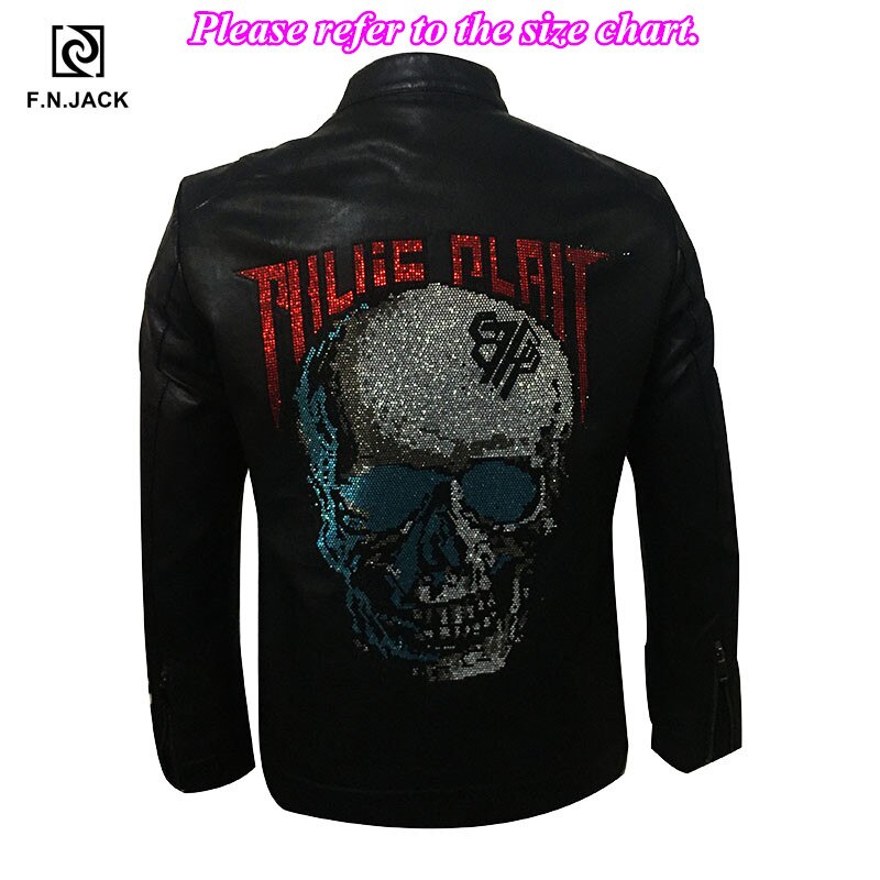 Fnjack skinnjacka herr skalle konstläderrock herr vinterjacka chaqueta de cuero para hombre motorcykel svart jacka: 004 / Xxl