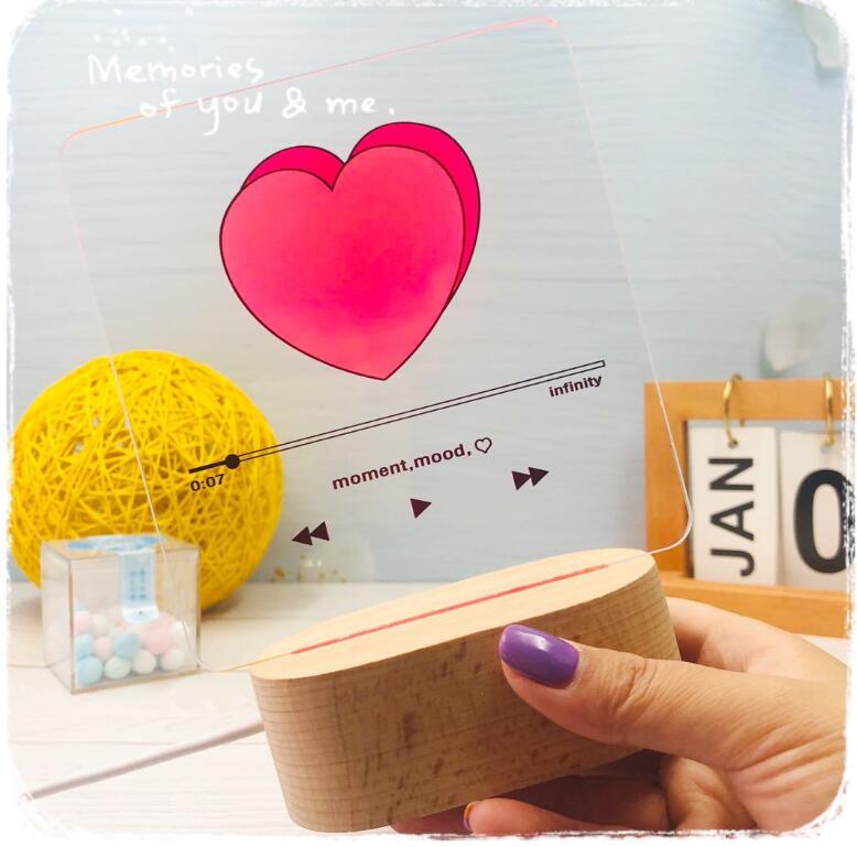 ins hjerte spiller 3d nattlys romantisk soverom usb bordlys valentine dag tre akryl lys skrivebordslampe