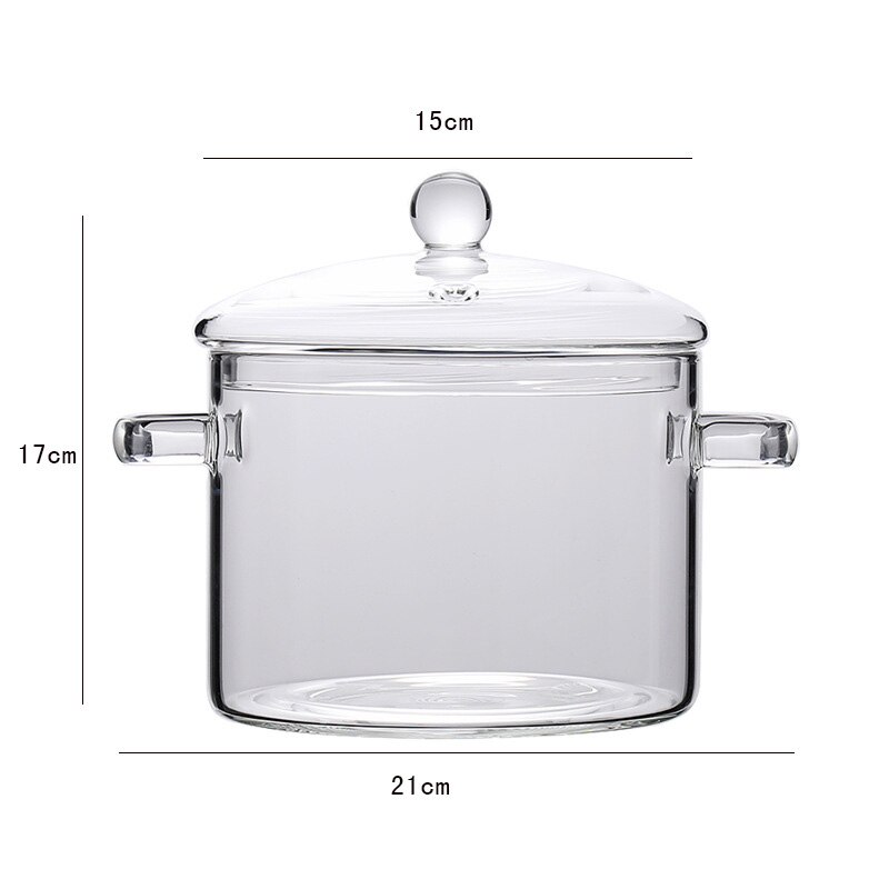 Gjennomsiktig glass kasserolle suppe gryte instant nudler glass bolle med håndtak lokk varmebestandig grøt gryte kjøkken matlaging verktøy: 1.5l ringhåndtak