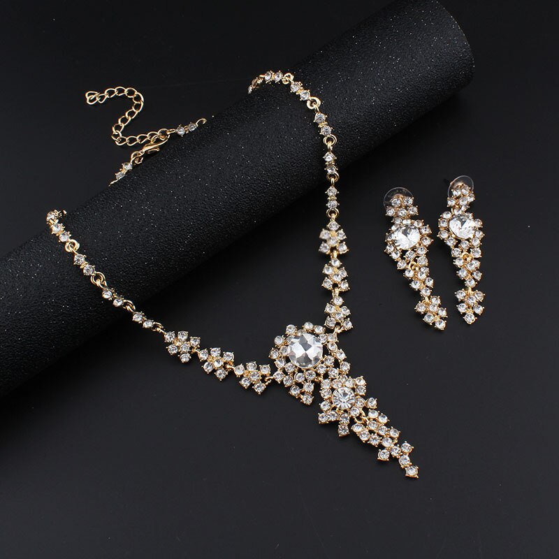 Jiayijiaduo Bruiloft Sieraden Sets Bruids Ketting Set Voor Vrouwen Kleding Accessoires Sieraden Lange Oorbellen Kristallen Sieraden