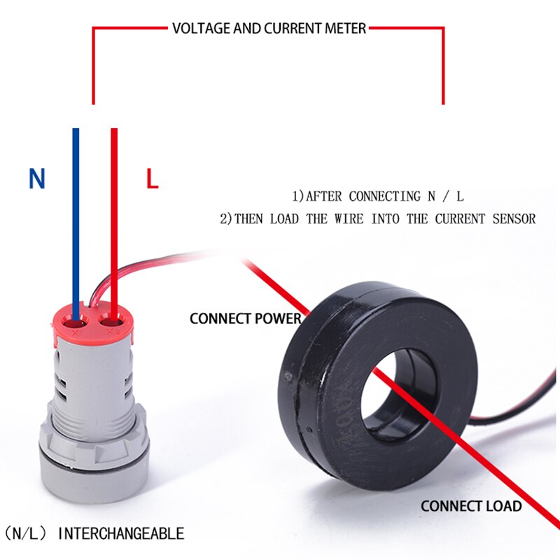 22mm okrągły kwadrat podwójna lampa doprowadziło wskaźnik pilot LightDigital woltomierz amperomierz 0-100A wzmacniacz napięcie wolt miernik testowy AC 20-500V
