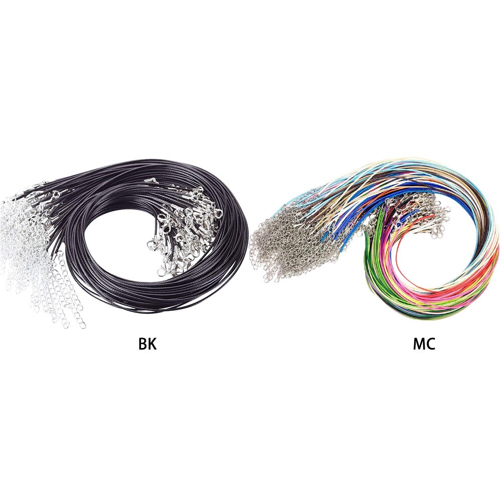 50 Waxed Cotton Strings Cord 1.5mm Waxed Thread Pack Leather Necklace With Lobster Clasp And Chain For Jewelry Pendants Necklace