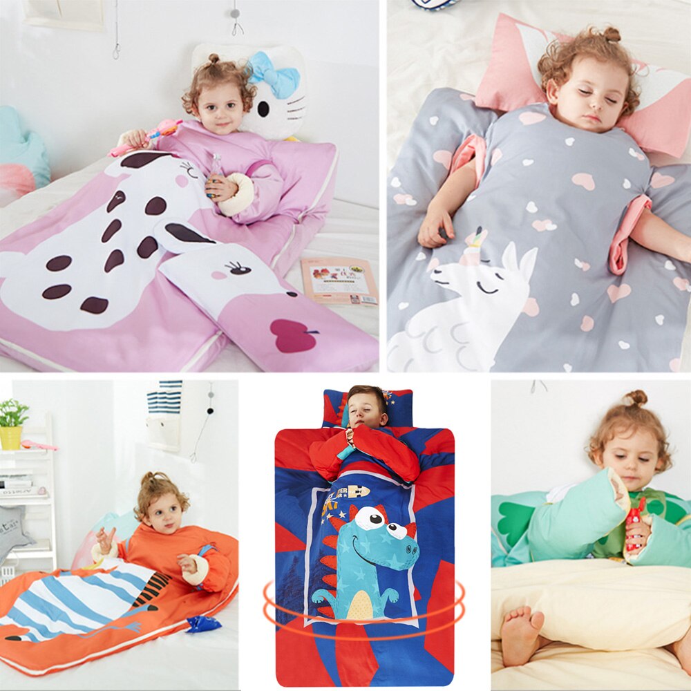Bomuld baby børn sovepose quilt småbørn lur måtte med aftagelig pude vinter baby anti-kick sovepose tegneserie quilt