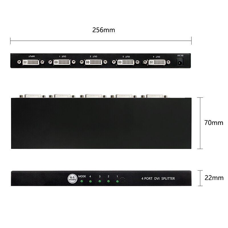 DVI Splitter 1x4 1 In 4 Out DVI Switcher Video Splitter HD 1080P With Power Adapter HDMI Cable