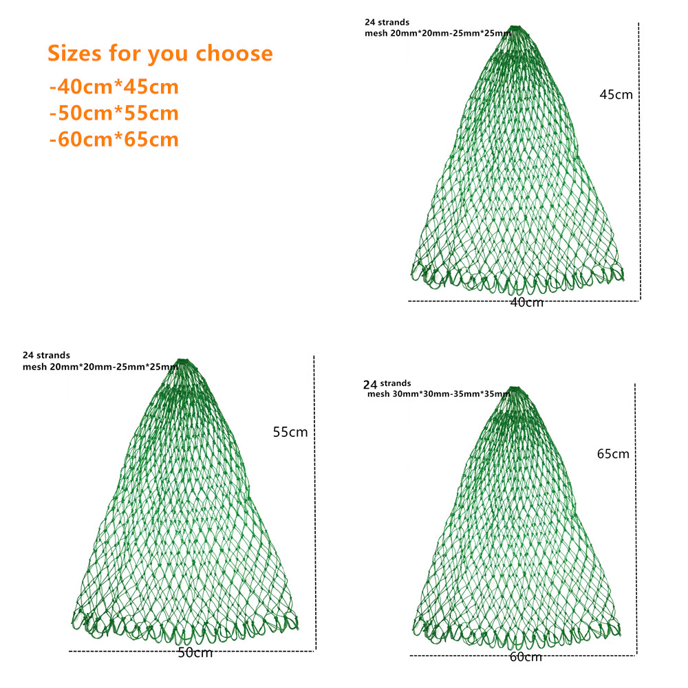Rede de pesca de nylon forte, linha grossa, resistente ao desgaste, rede de pesca para peixes grandes, acessórios de rede de mão, diâmetro 40cm-60cm