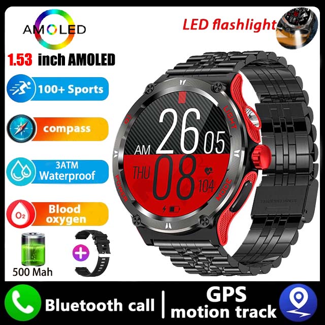 Montre intelligente de camion GPS militaire pour hommes, écran HD AMOLED, fréquence cardiaque, montre intelligente de sport étanche IP68, Android IOS, extérieur, , 2024: Violet