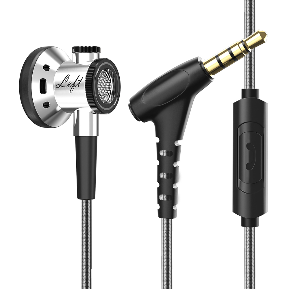 D08 Metalen HiFi 3,5 mm in-ear hoofdtelefoon Platte kop oortelefoon met microfoon Bedraad helder geluid Bass-headsets voor sportmuziek Gamer: Zilver